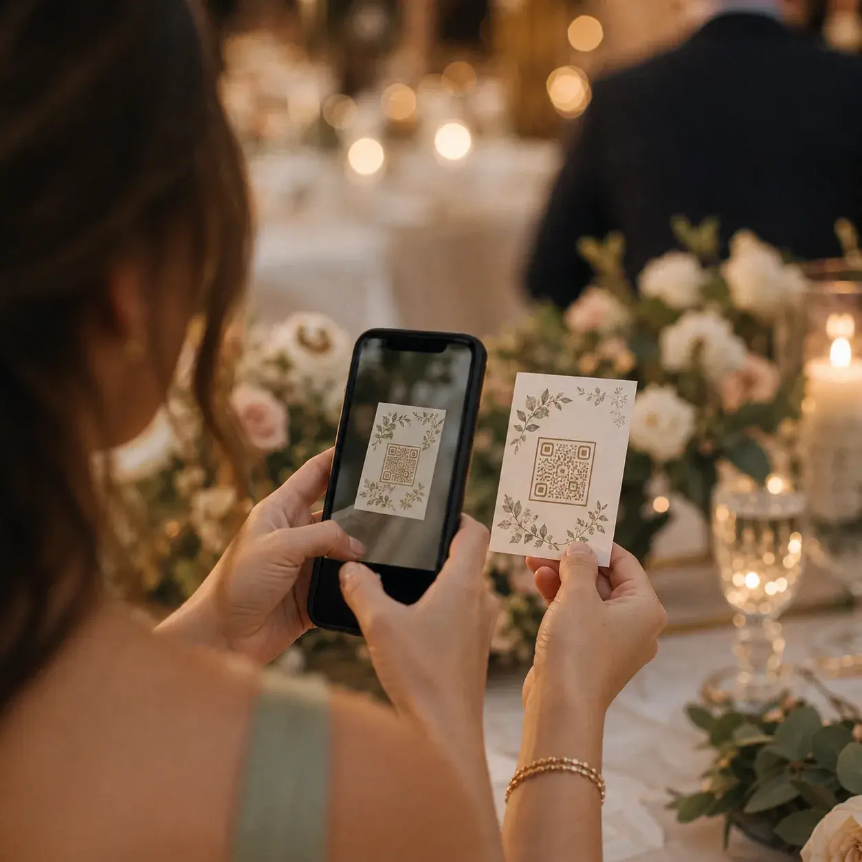 Telefon ile QR kodu tarayan misafir eli