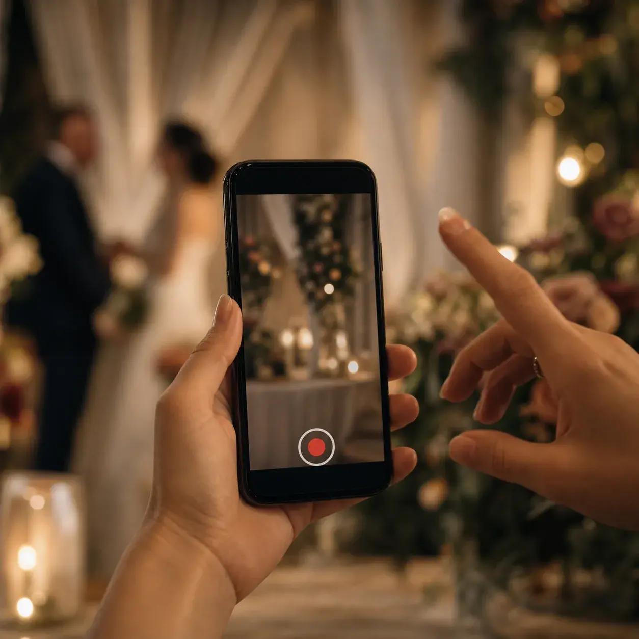 Düğün video kaydı sırasında telefon ekranı ve kayıt göstergesi