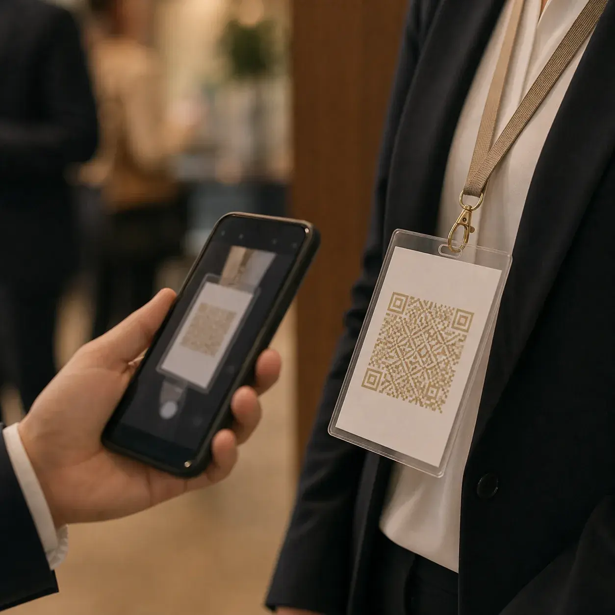 Kurumsal konferansta QR kod tarayan katılımcı