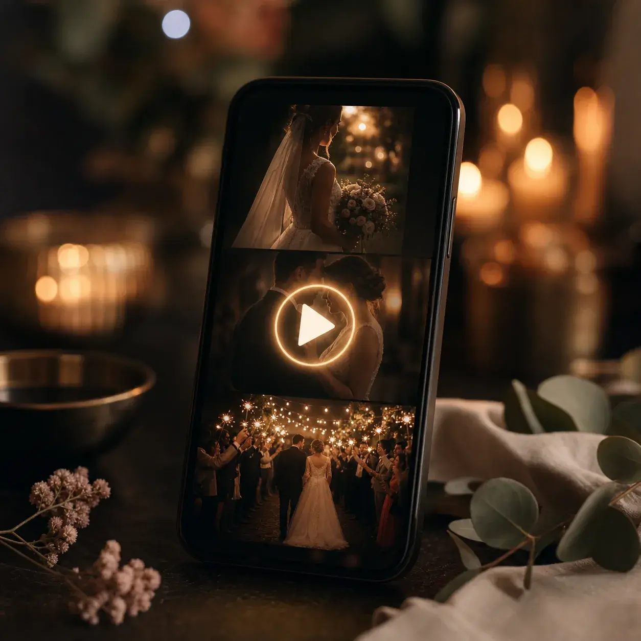Düğün Reels formatında dikey video telefon ekranı