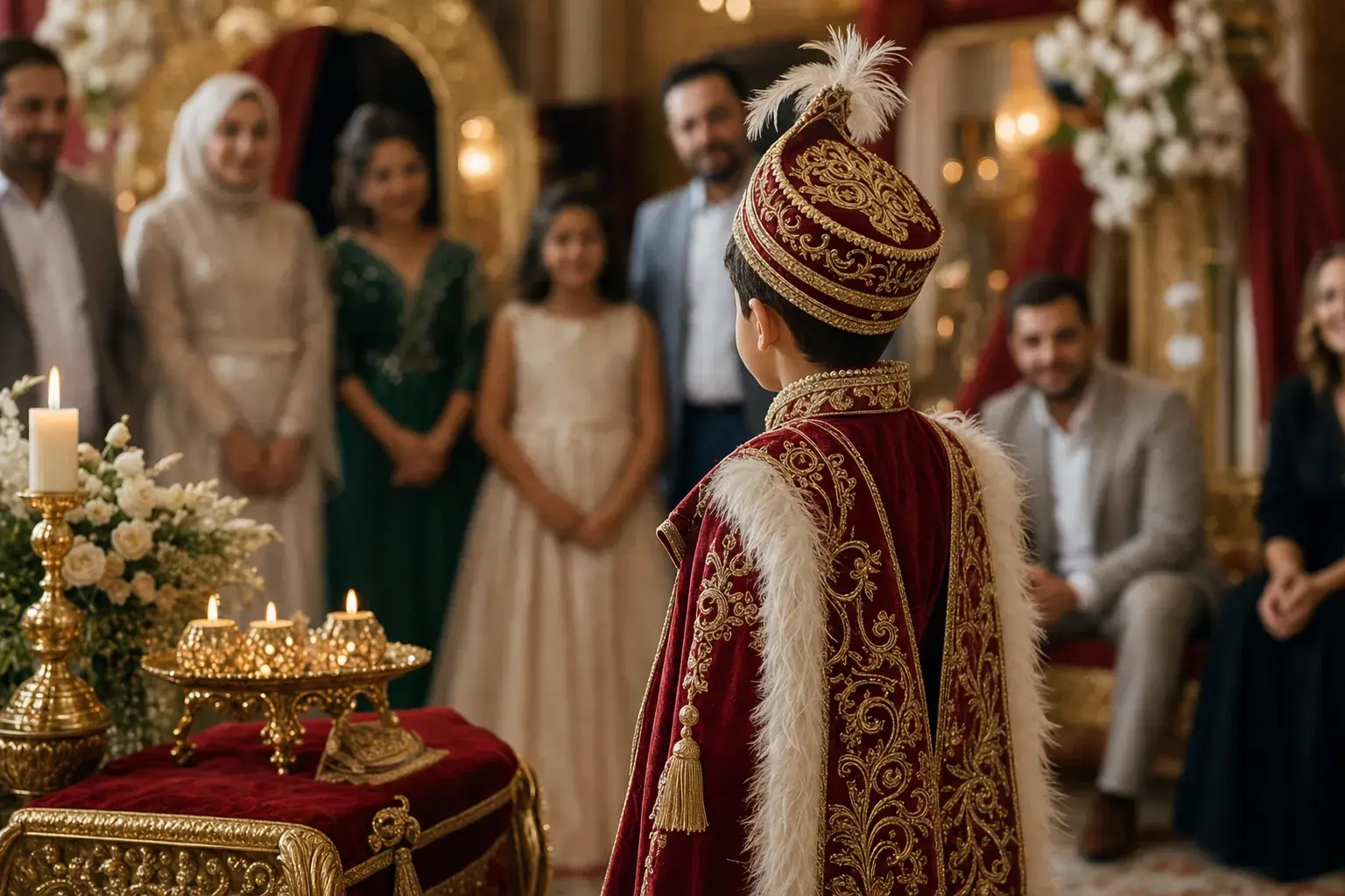 Sünnet düğününde geleneksel kostümlü tören ve kutlama